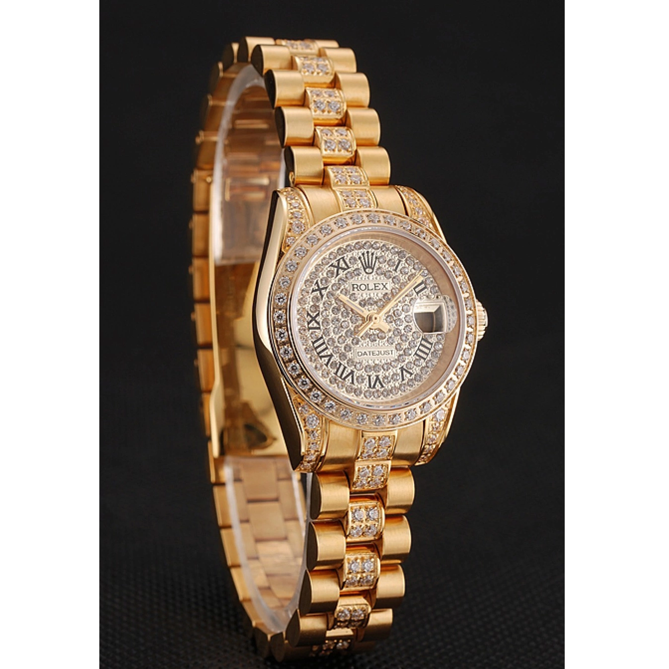Aaa replica Bracelet Pave 1453955 Swiss Diamond DayJust Rolex Dial Diamond Gold 0519